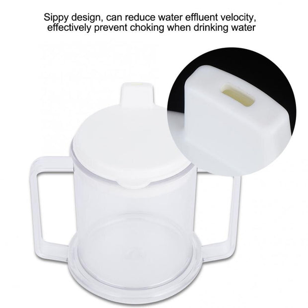 P4TC 450ml Clear Plastic Double Handle Drinking Spill Proof Mug For Disabled