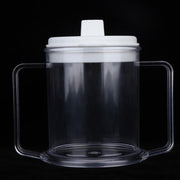 P4TC 450ml Clear Plastic Double Handle Drinking Spill Proof Mug For Disabled