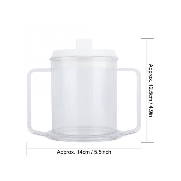 P4TC 450ml Clear Plastic Double Handle Drinking Spill Proof Mug For Disabled