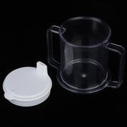 P4TC 450ml Clear Plastic Double Handle Drinking Spill Proof Mug For Disabled