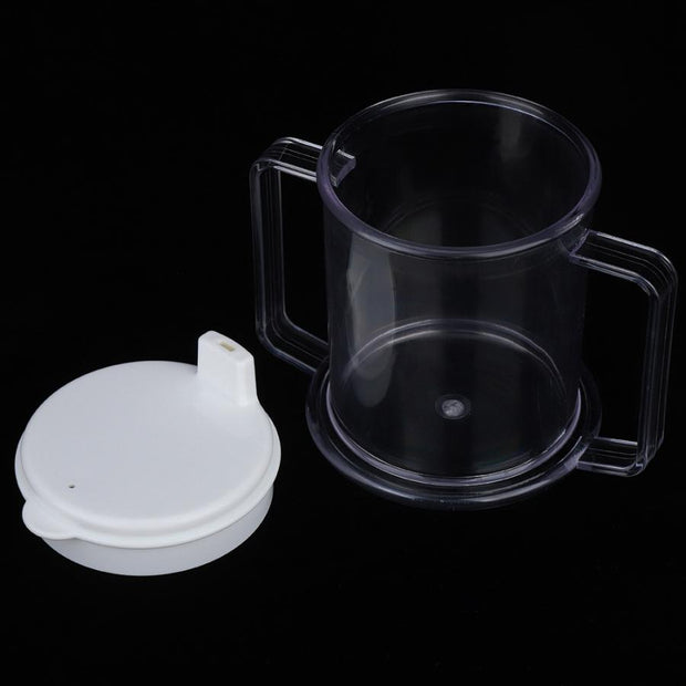 P4TC 450ml Clear Plastic Double Handle Drinking Spill Proof Mug For Disabled