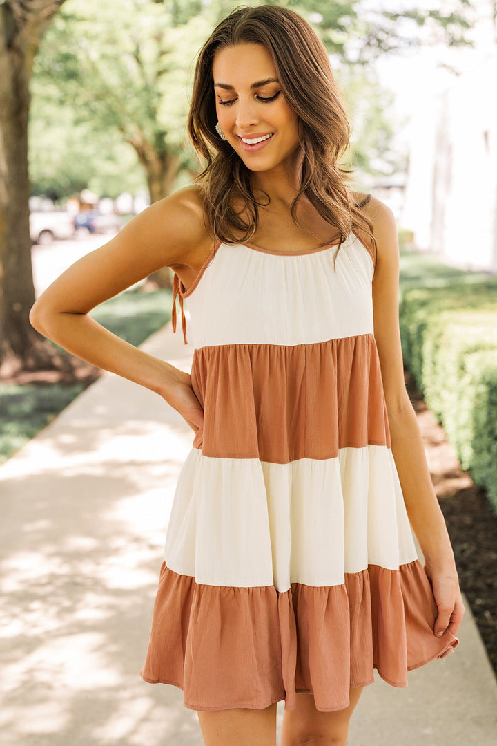 P4TC Colorblock Casual Tie Straps Short Dress
