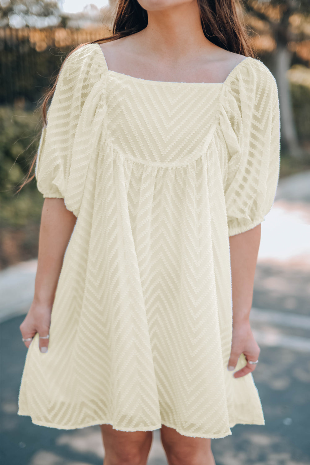 P4TC Square Neck Puff Sleeve Babydoll Mini Dress