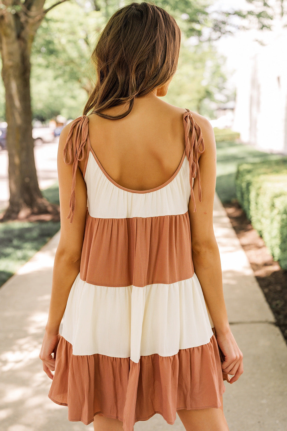 P4TC Colorblock Casual Tie Straps Short Dress