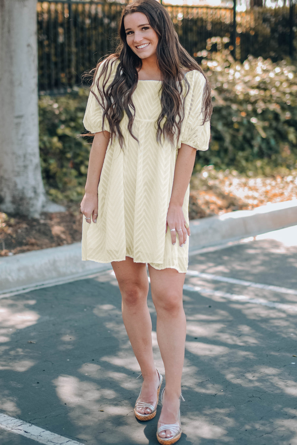 P4TC Square Neck Puff Sleeve Babydoll Mini Dress